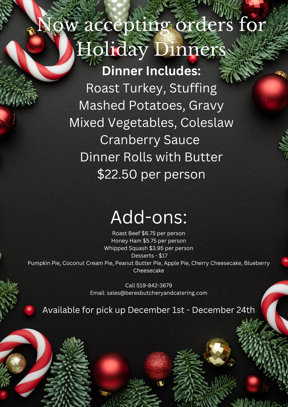 Holiday Dinners: Priced Per Person